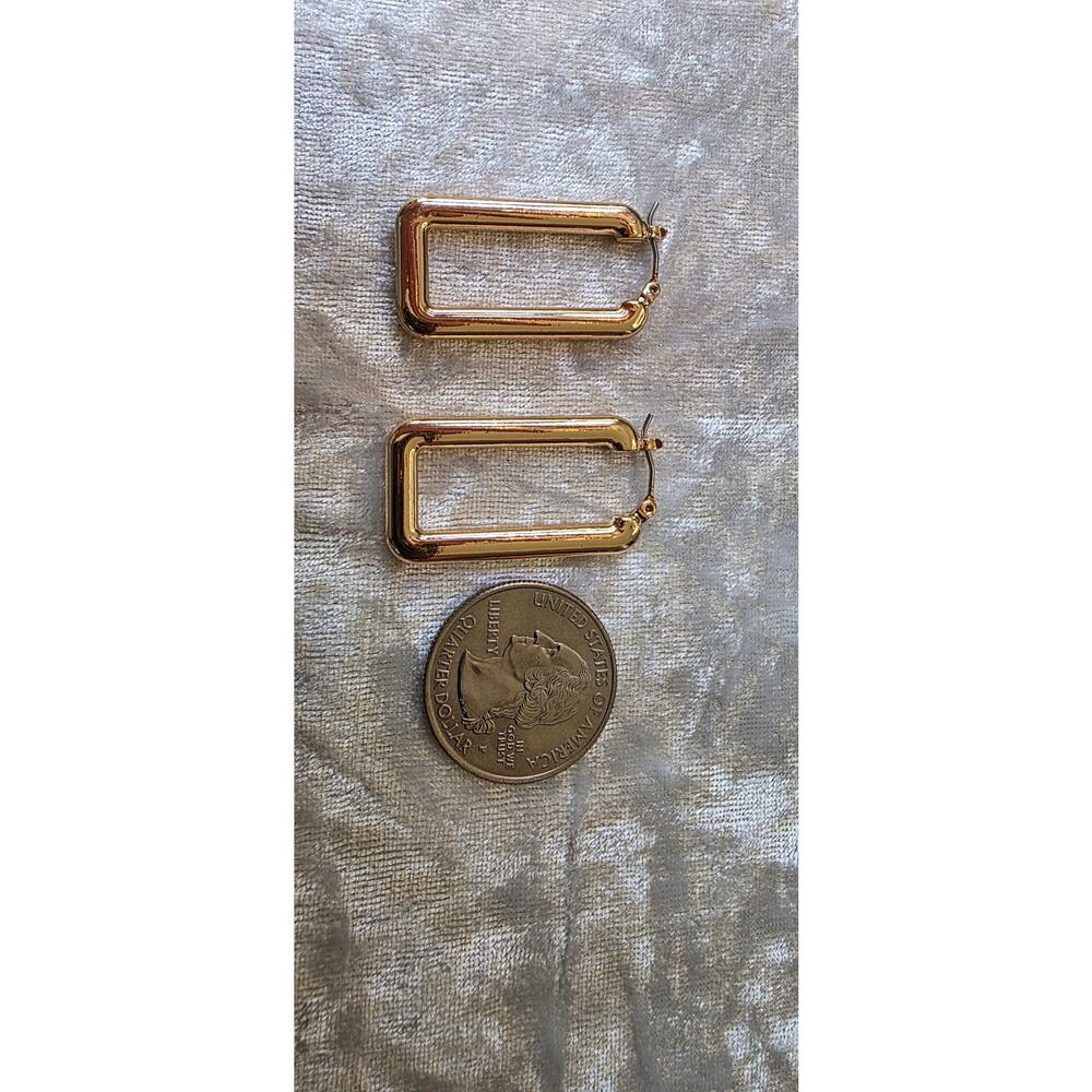 Gold Tone Rectangle Hoops* - Picture 2 of 3